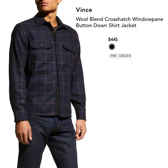 Vince Wool Blend Crosshatch Windowpane Classic Fit Button Down Shirt Jacket XL - Picture 2 of 16